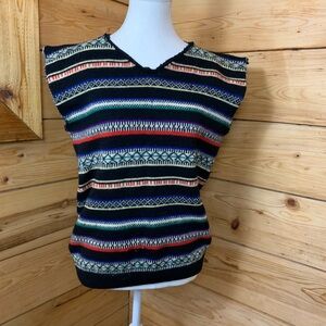 Vintage Up cycled Wool Vest 90’s  Striped Knit Sleeveless Top Art to Wear Grunge